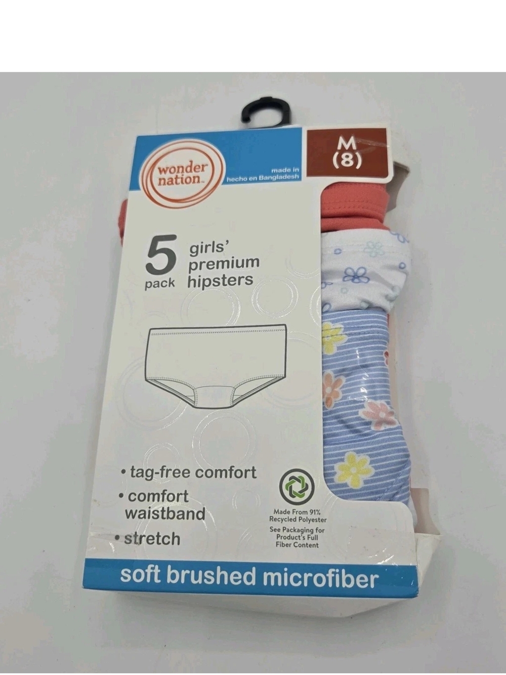 Wonder Nation Girls M Size 8 Premium Hipster Underwear 5 Pack Stretch Tag Free